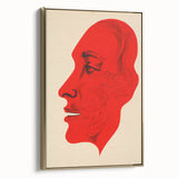 Bold Electric Red Portrait Art: Abstract Modern Face Canvas Wall Print