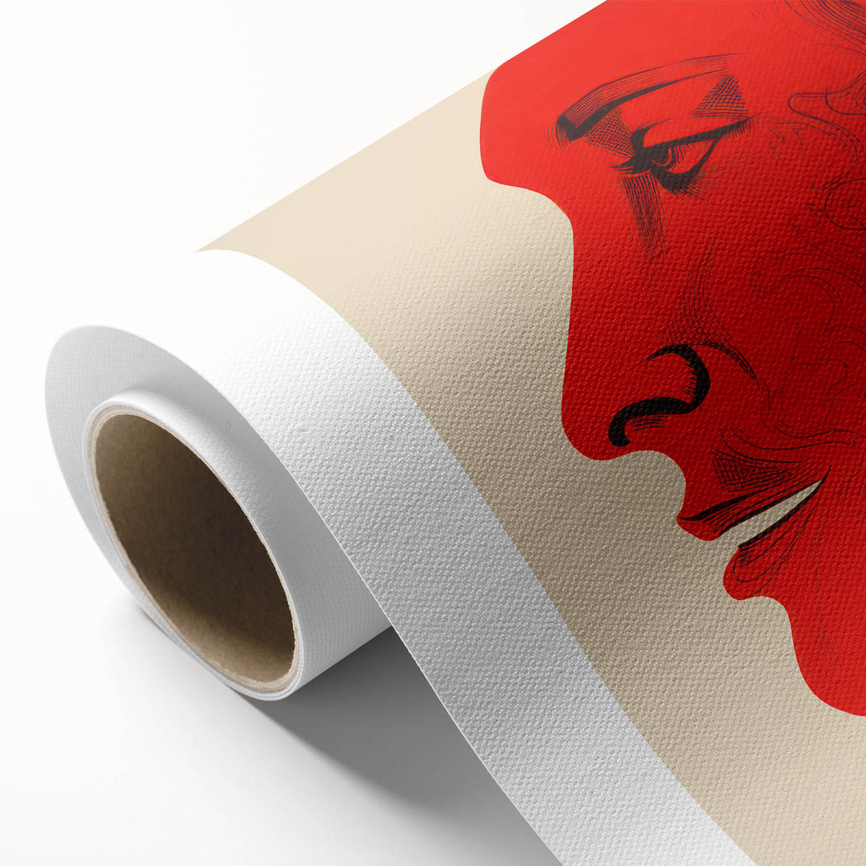 Bold Electric Red Portrait Art: Abstract Modern Face Canvas Wall Print