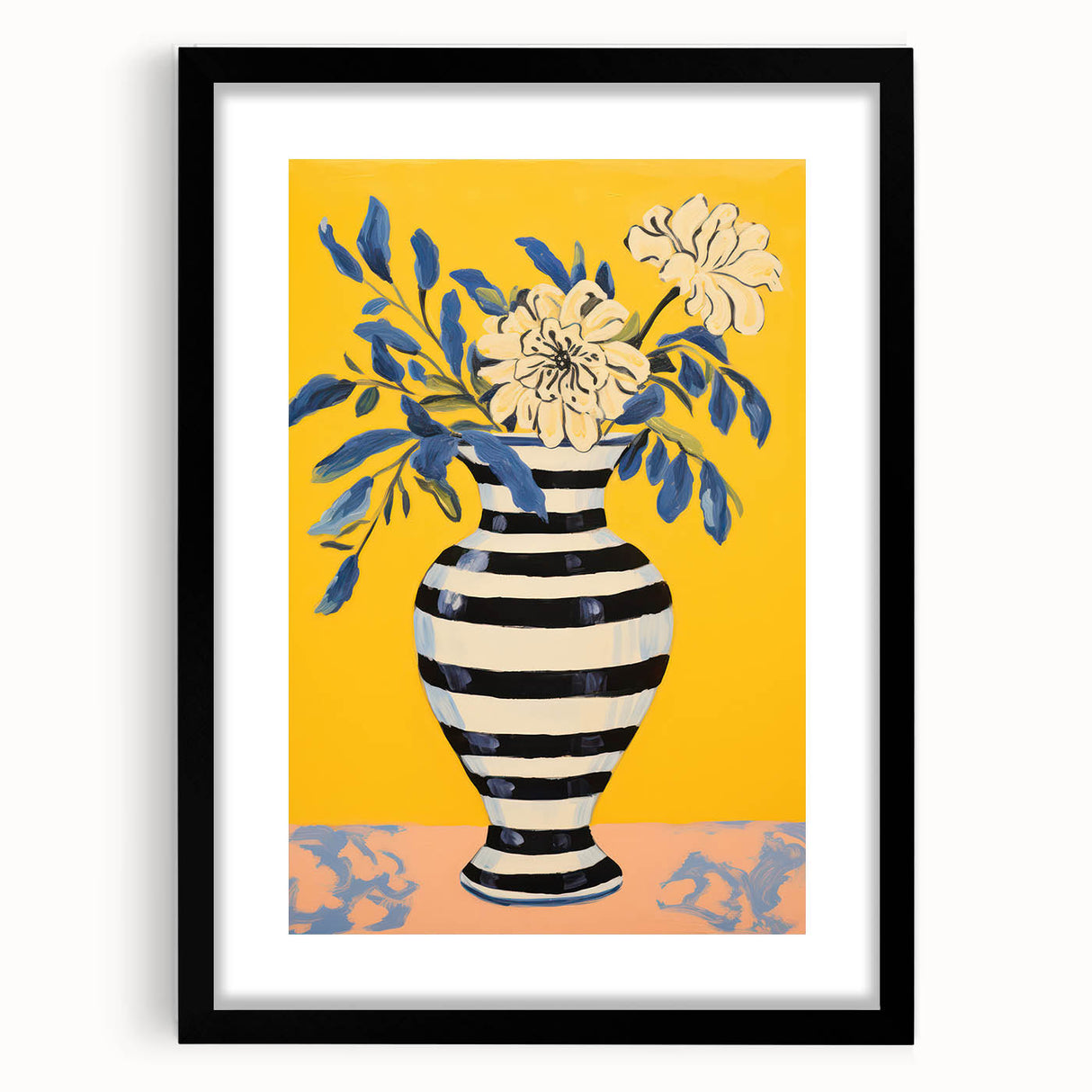 Vibrant Floral Electric Art: Modern Striped Vase Canvas Wall Print
