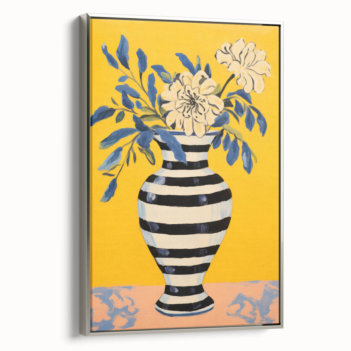 Vibrant Floral Electric Art: Modern Striped Vase Canvas Wall Print