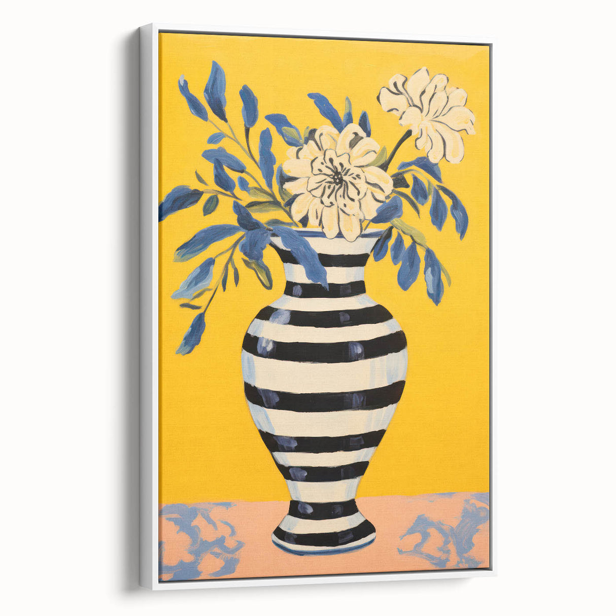 Vibrant Floral Electric Art: Modern Striped Vase Canvas Wall Print