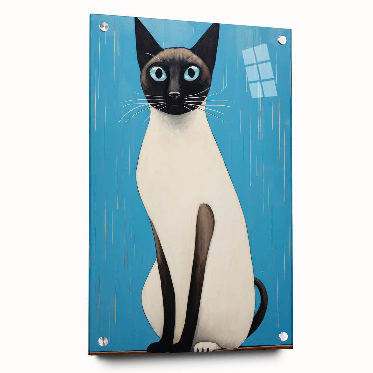 Modern Cat Electric Art: Blue Siamese Cat Canvas Wall Print