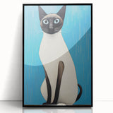 Modern Cat Electric Art: Blue Siamese Cat Canvas Wall Print