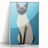 Modern Cat Electric Art: Blue Siamese Cat Canvas Wall Print