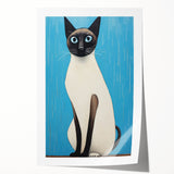 Modern Cat Electric Art: Blue Siamese Cat Canvas Wall Print