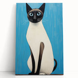 Modern Cat Electric Art: Blue Siamese Cat Canvas Wall Print