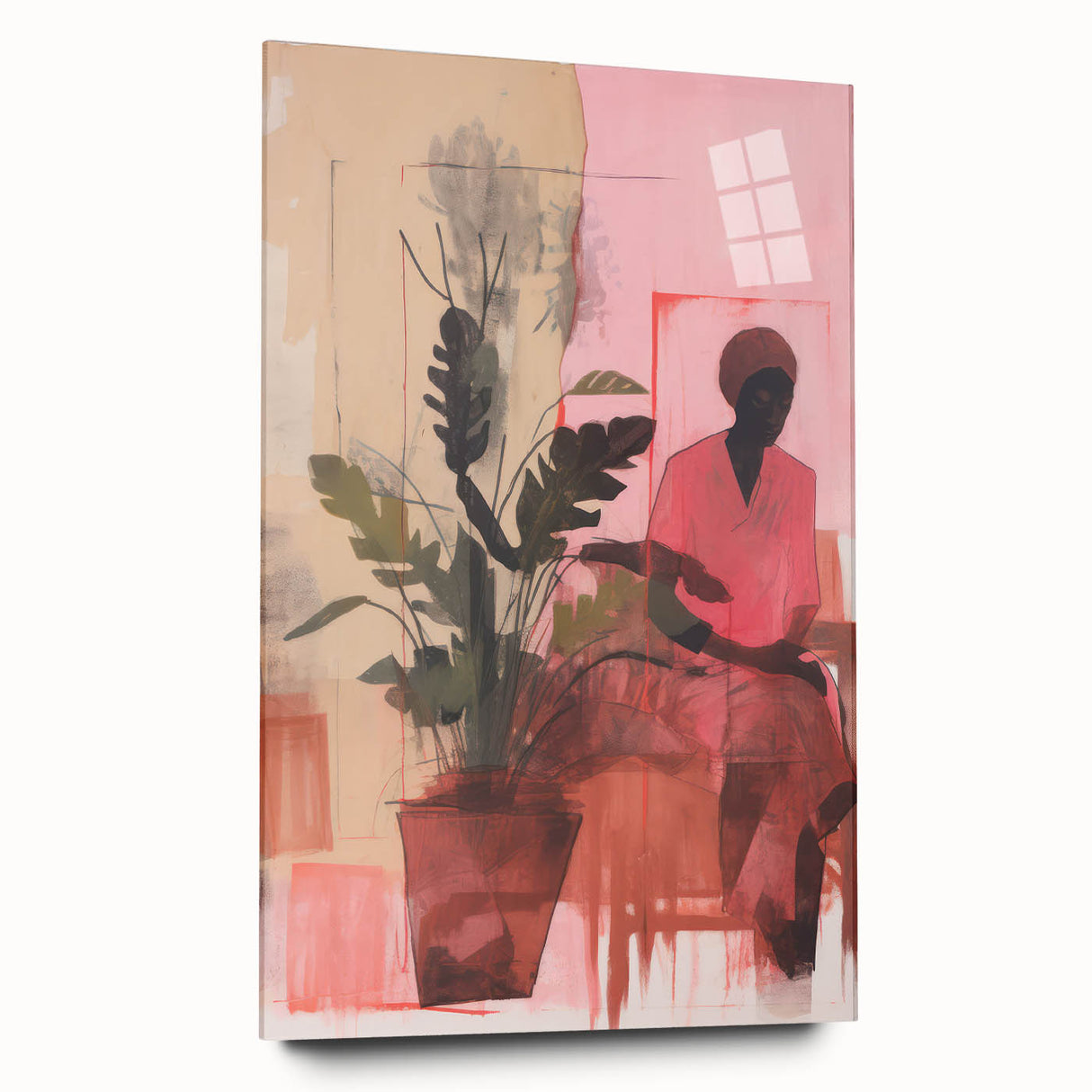Abstract Electric Art Canvas - Vibrant Pink and Earthy Botanical Design