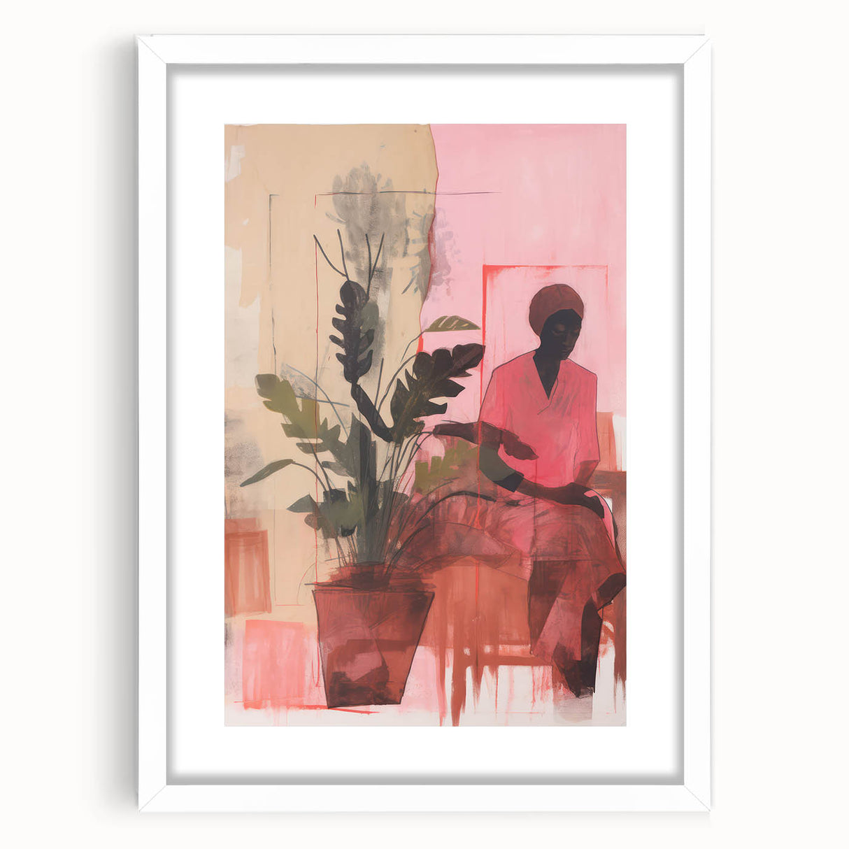 Abstract Electric Art Canvas - Vibrant Pink and Earthy Botanical Design