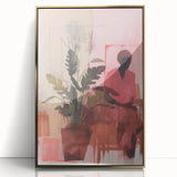 Abstract Electric Art Canvas - Vibrant Pink and Earthy Botanical Design