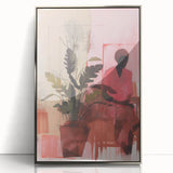 Abstract Electric Art Canvas - Vibrant Pink and Earthy Botanical Design