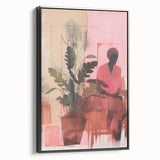 Abstract Electric Art Canvas - Vibrant Pink and Earthy Botanical Design