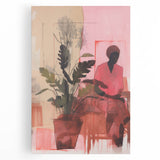 Abstract Electric Art Canvas - Vibrant Pink and Earthy Botanical Design