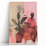 Abstract Electric Art Canvas - Vibrant Pink and Earthy Botanical Design