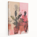 Abstract Electric Art Canvas - Vibrant Pink and Earthy Botanical Design