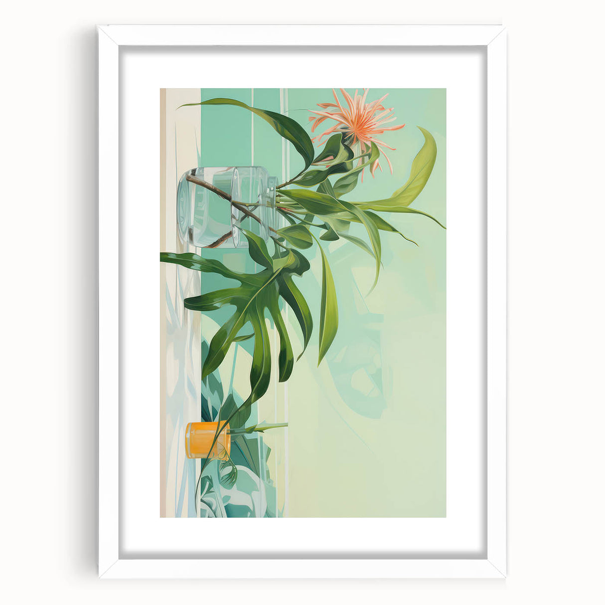Electric Art Canvas - Fresh Green and Coral Botanical Abstract Design
