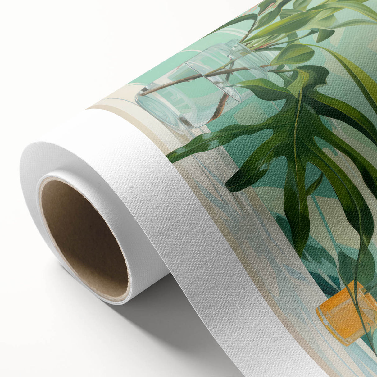 Electric Art Canvas - Fresh Green and Coral Botanical Abstract Design