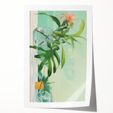 Electric Art Canvas - Fresh Green and Coral Botanical Abstract Design