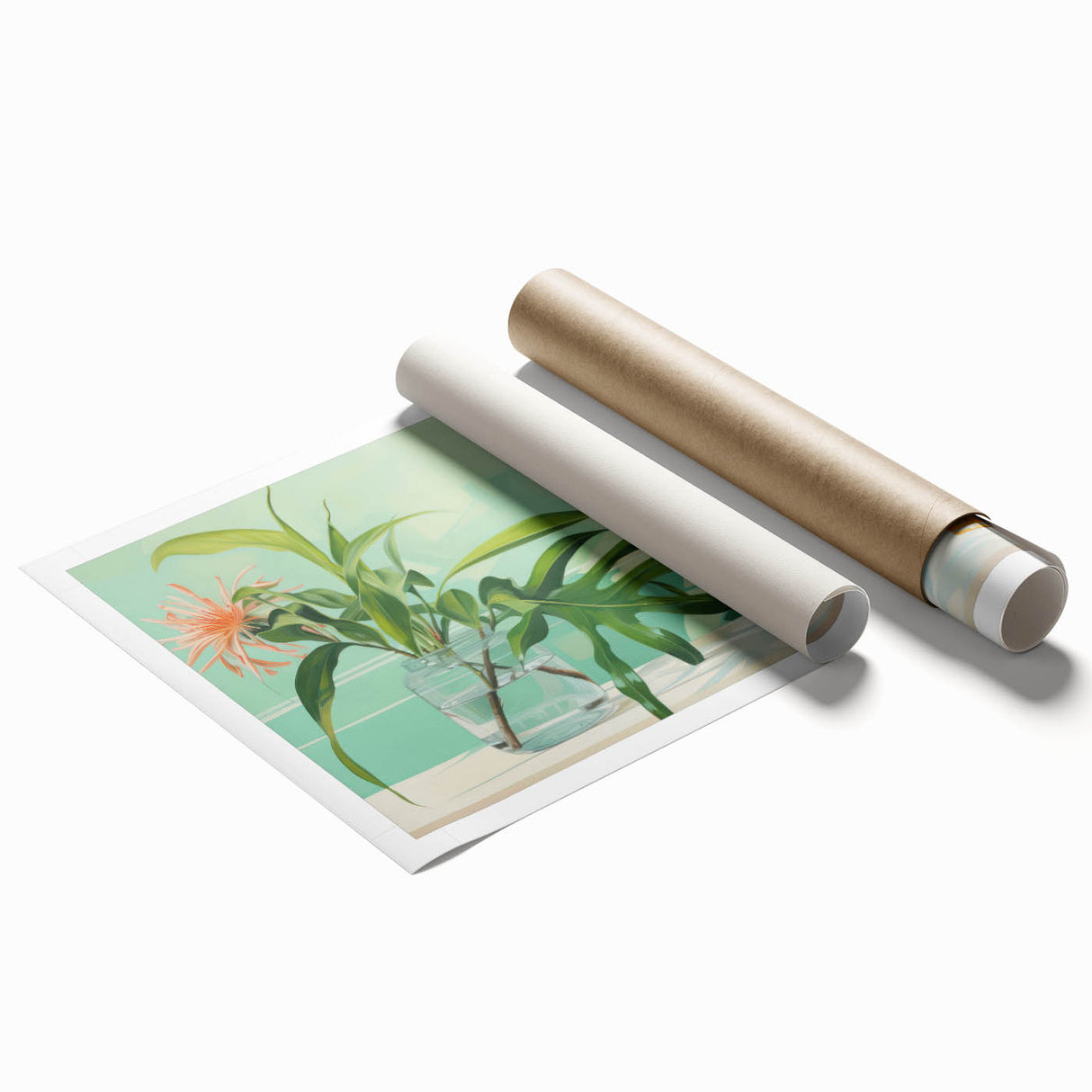Electric Art Canvas - Fresh Green and Coral Botanical Abstract Design