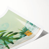 Electric Art Canvas - Fresh Green and Coral Botanical Abstract Design