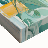 Electric Art Canvas - Fresh Green and Coral Botanical Abstract Design