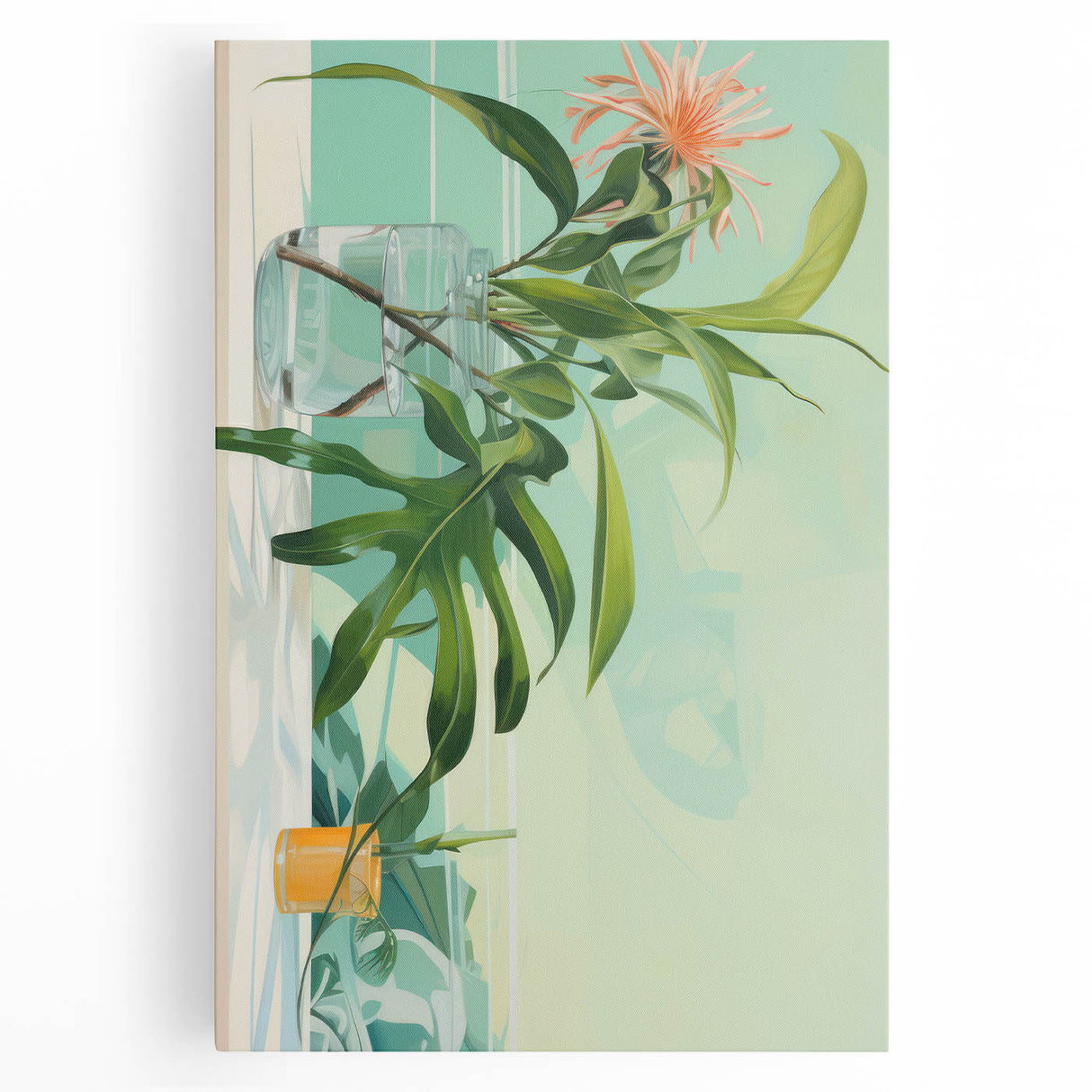 Electric Art Canvas - Fresh Green and Coral Botanical Abstract Design