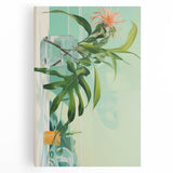 Electric Art Canvas - Fresh Green and Coral Botanical Abstract Design