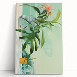 Electric Art Canvas - Fresh Green and Coral Botanical Abstract Design