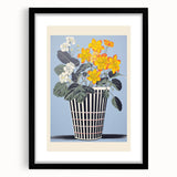 Electric Art Canvas - Bold Yellow and White Floral Arrangement in Blue