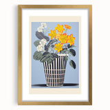 Electric Art Canvas - Bold Yellow and White Floral Arrangement in Blue