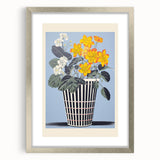 Electric Art Canvas - Bold Yellow and White Floral Arrangement in Blue