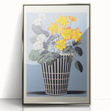 Electric Art Canvas - Bold Yellow and White Floral Arrangement in Blue
