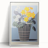 Electric Art Canvas - Bold Yellow and White Floral Arrangement in Blue