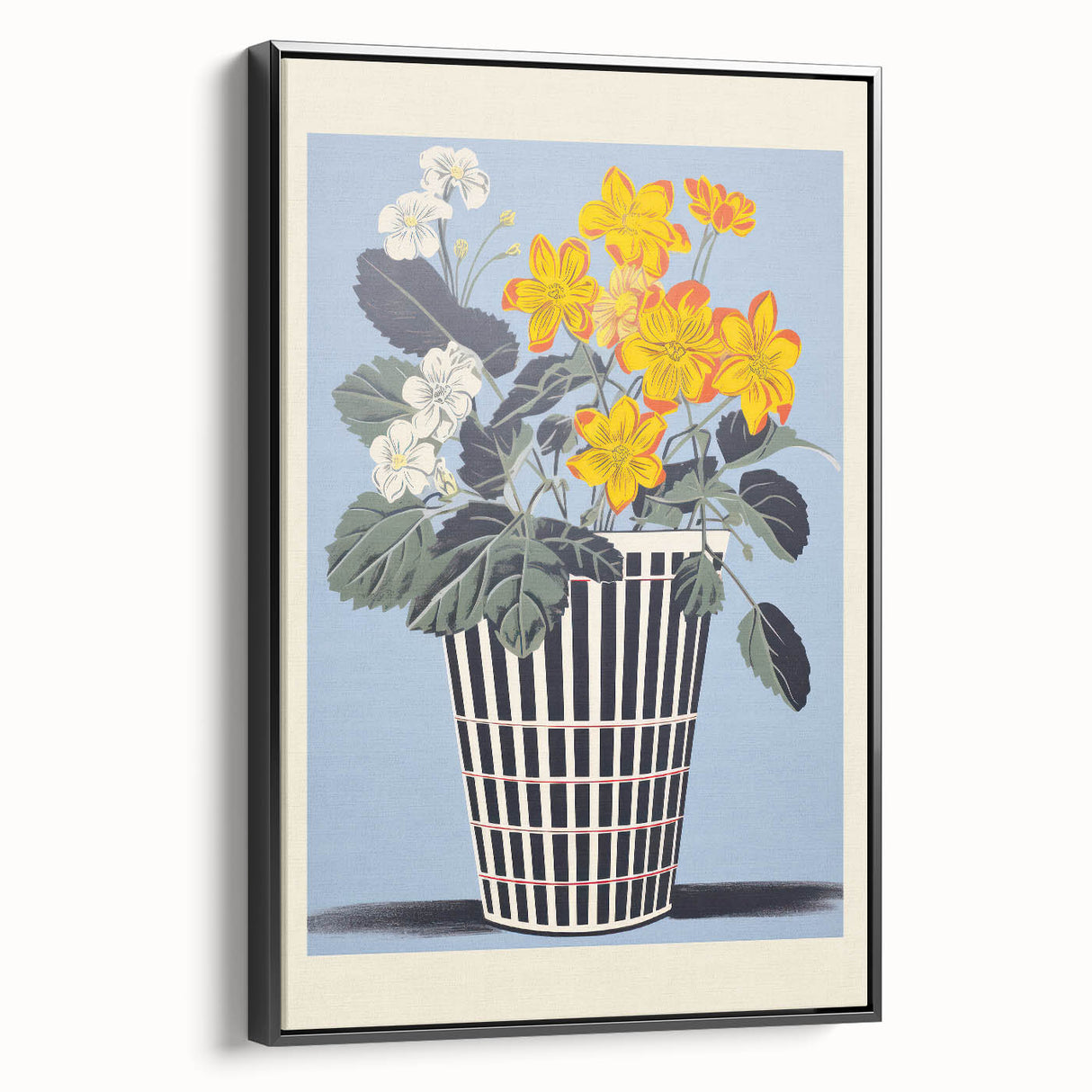 Electric Art Canvas - Bold Yellow and White Floral Arrangement in Blue