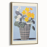 Electric Art Canvas - Bold Yellow and White Floral Arrangement in Blue