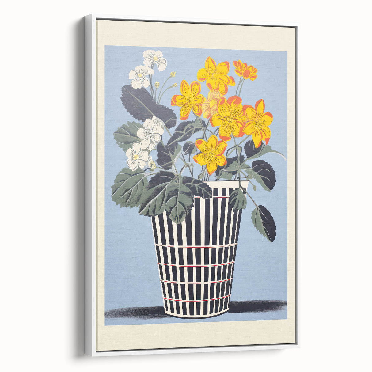 Electric Art Canvas - Bold Yellow and White Floral Arrangement in Blue