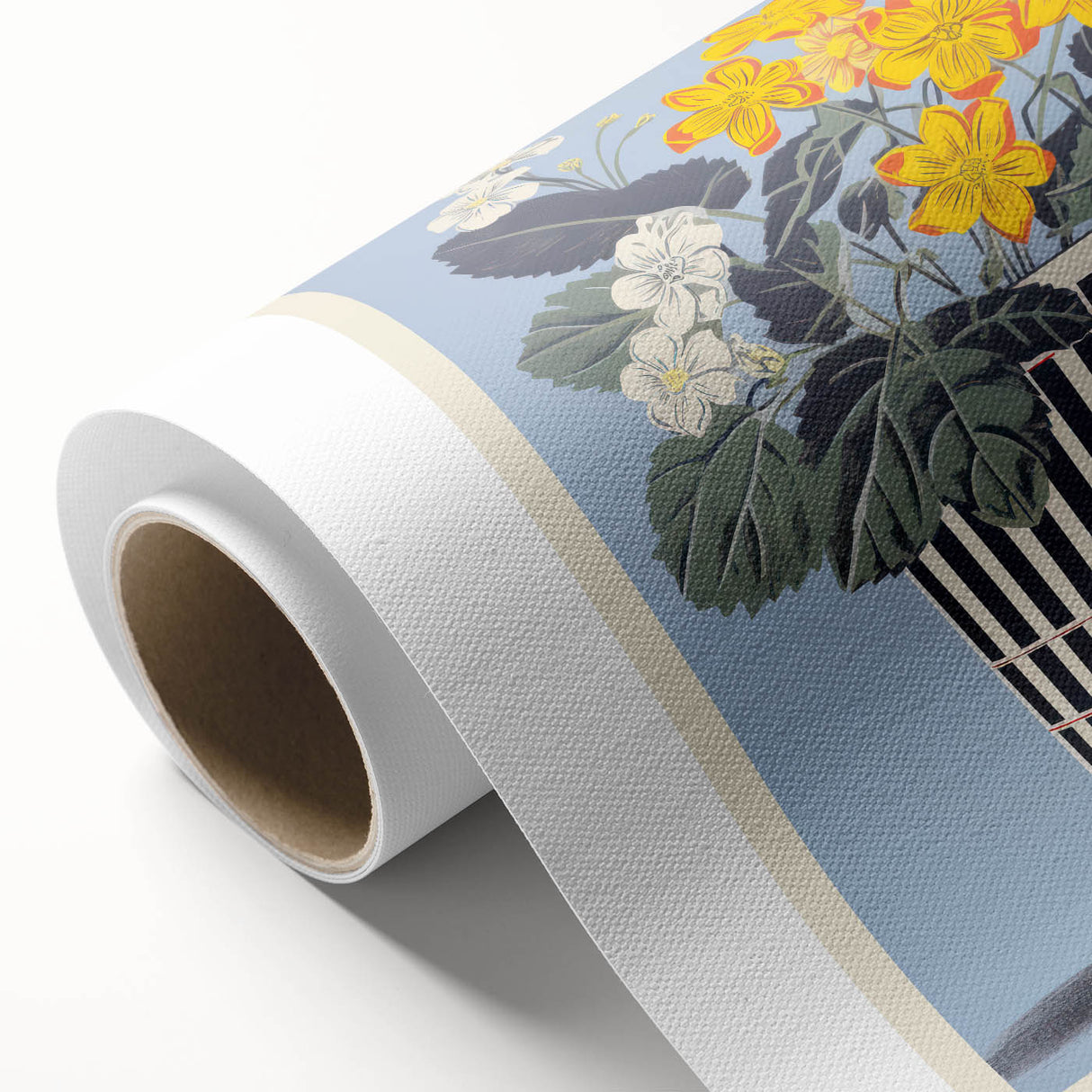Electric Art Canvas - Bold Yellow and White Floral Arrangement in Blue