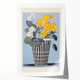 Electric Art Canvas - Bold Yellow and White Floral Arrangement in Blue