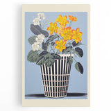 Electric Art Canvas - Bold Yellow and White Floral Arrangement in Blue