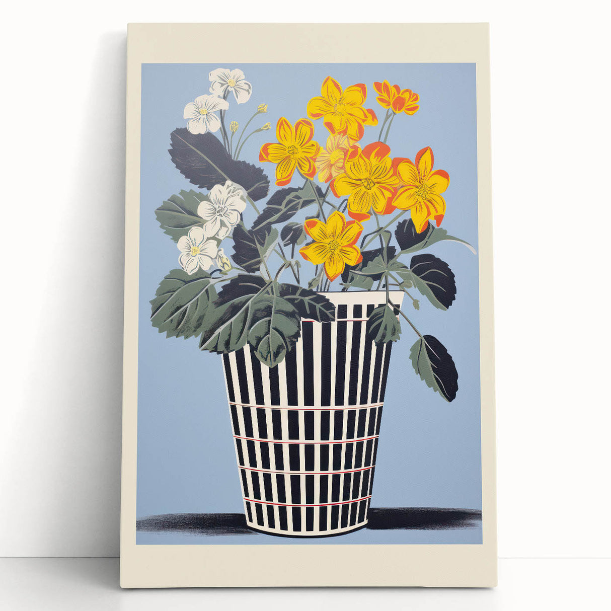 Electric Art Canvas - Bold Yellow and White Floral Arrangement in Blue