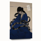 Electric Art Canvas - Mysterious Blue Robe and Serpent Abstract Portrait