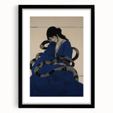 Electric Art Canvas - Mysterious Blue Robe and Serpent Abstract Portrait