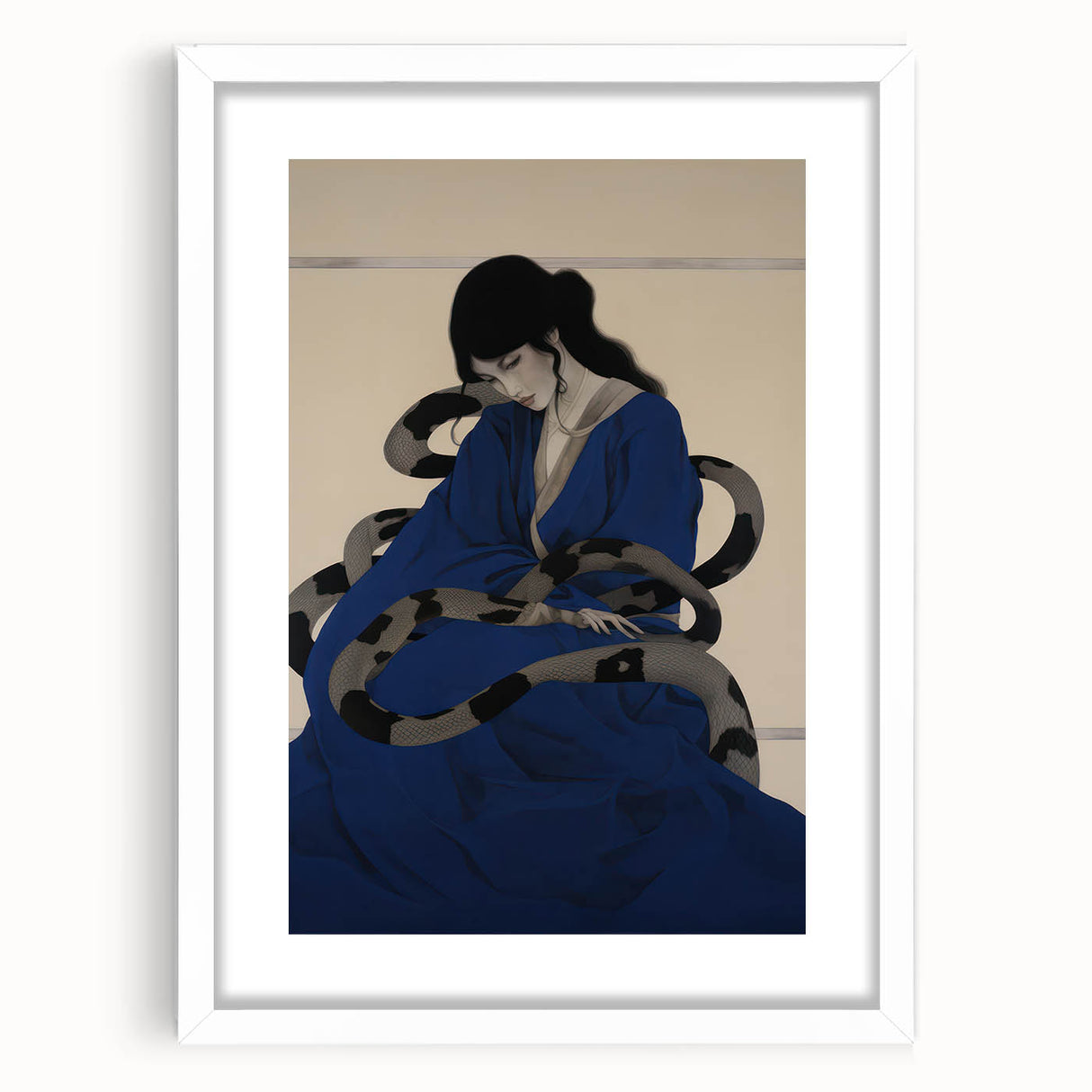 Electric Art Canvas - Mysterious Blue Robe and Serpent Abstract Portrait