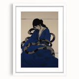 Electric Art Canvas - Mysterious Blue Robe and Serpent Abstract Portrait