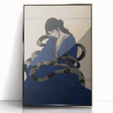 Electric Art Canvas - Mysterious Blue Robe and Serpent Abstract Portrait