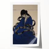 Electric Art Canvas - Mysterious Blue Robe and Serpent Abstract Portrait