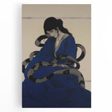 Electric Art Canvas - Mysterious Blue Robe and Serpent Abstract Portrait