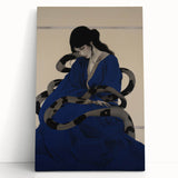 Electric Art Canvas - Mysterious Blue Robe and Serpent Abstract Portrait