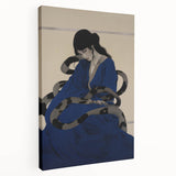 Electric Art Canvas - Mysterious Blue Robe and Serpent Abstract Portrait