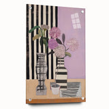 Modern Electric Art Canvas - Lilac Floral Arrangement with Bold Stripes