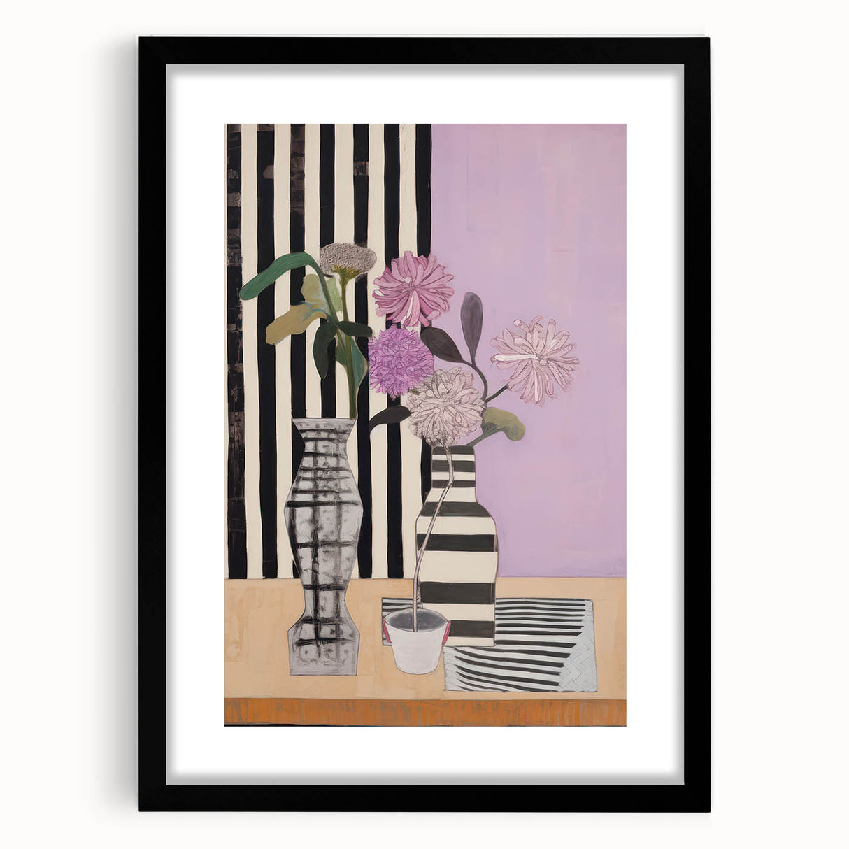 Modern Electric Art Canvas - Lilac Floral Arrangement with Bold Stripes